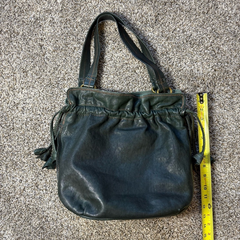 LUCKY BRAND Dark Green Italian Lamb Leather Drawstring Boho Shoulder Bag